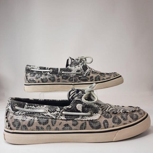 Sperry Dock-Siders Shoes Womens 9.5‎ Zebra Stripe Leopard Print Black & White - Picture 1 of 11